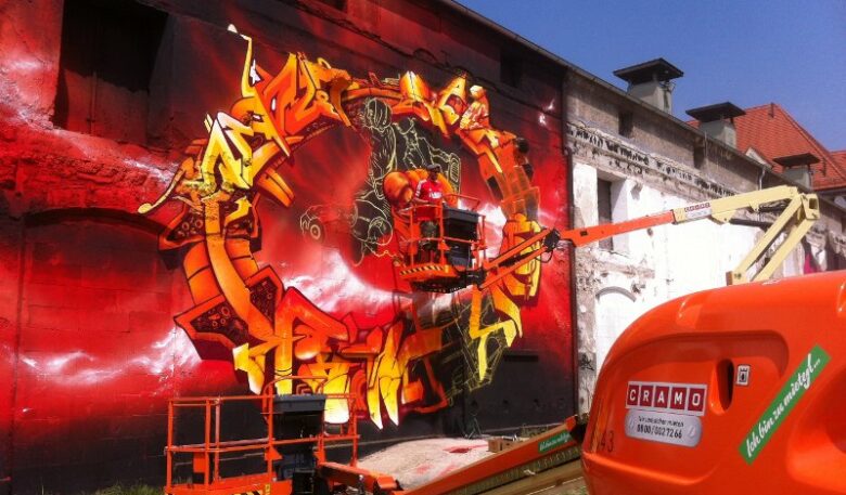 Graffiti-Künstler im Korb