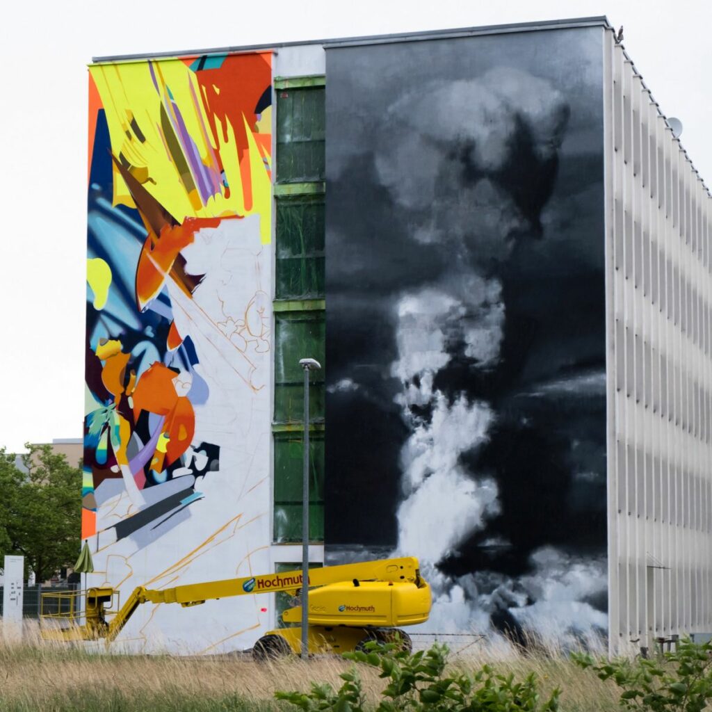 Bühnentechnik ermöglicht Wandmalereien Hochmuth Teleskopbühne für Scale-Wall-Art-Festival