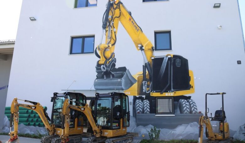 Bagger-Graffiti fürs Firmengebäude